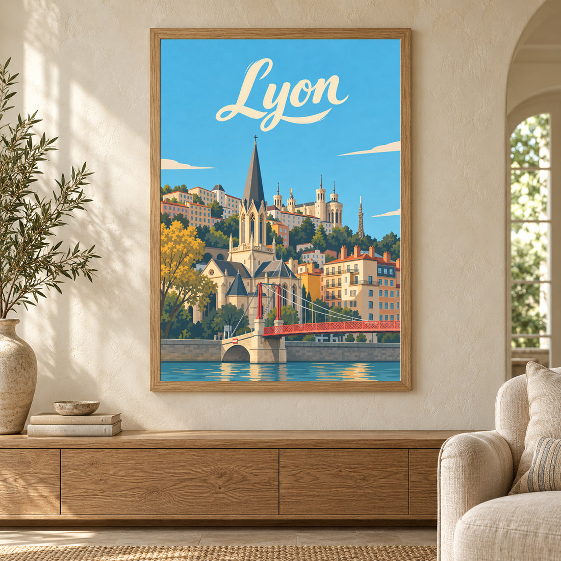 Affiche Lyon – Saint-Georges et Fourvière – mise en situation dans un intérieur, cadre selon l’option choisie