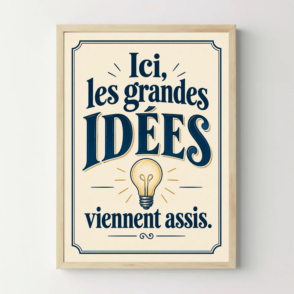 Affiche WC grandes idees – cadre bois