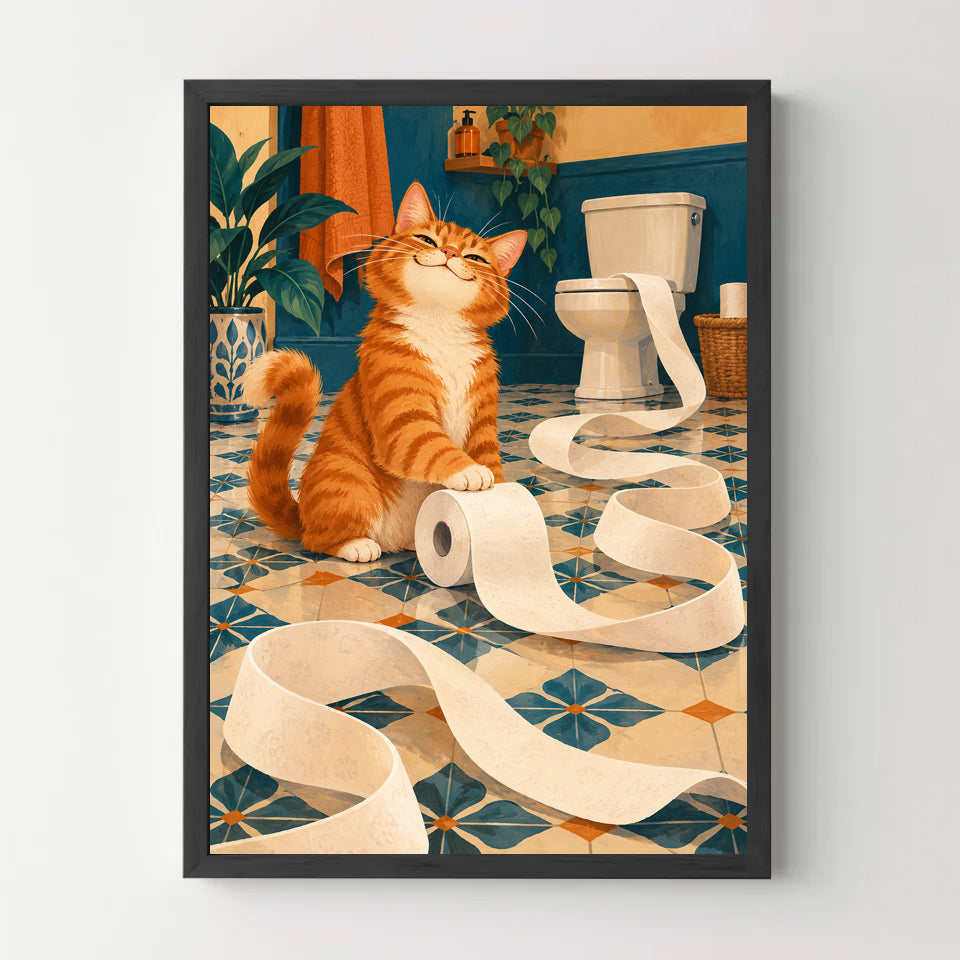 Affiche WC chat derouleur – cadre noir