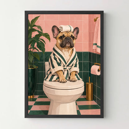 Affiche WC bouledogue spa – cadre noir