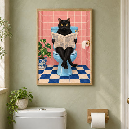 Affiche WC chat lecteur – mise en situation dans les toilettes
