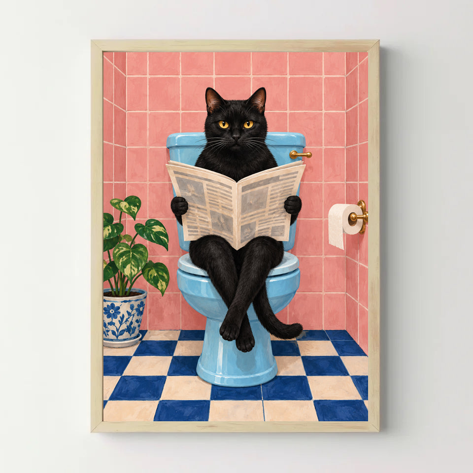 Affiche WC chat lecteur – bois