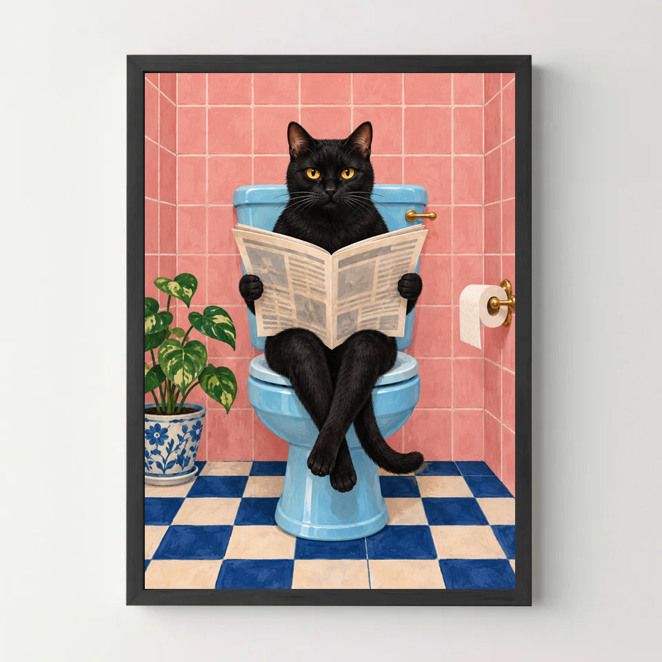 Affiche WC chat lecteur – noir