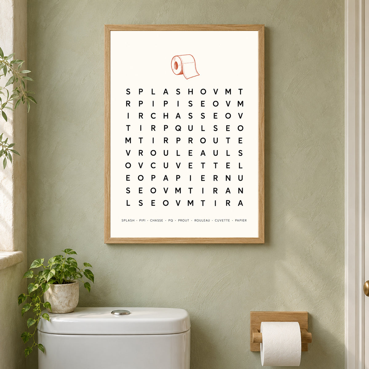 Affiche WC mots meles – mise en situation dans les toilettes