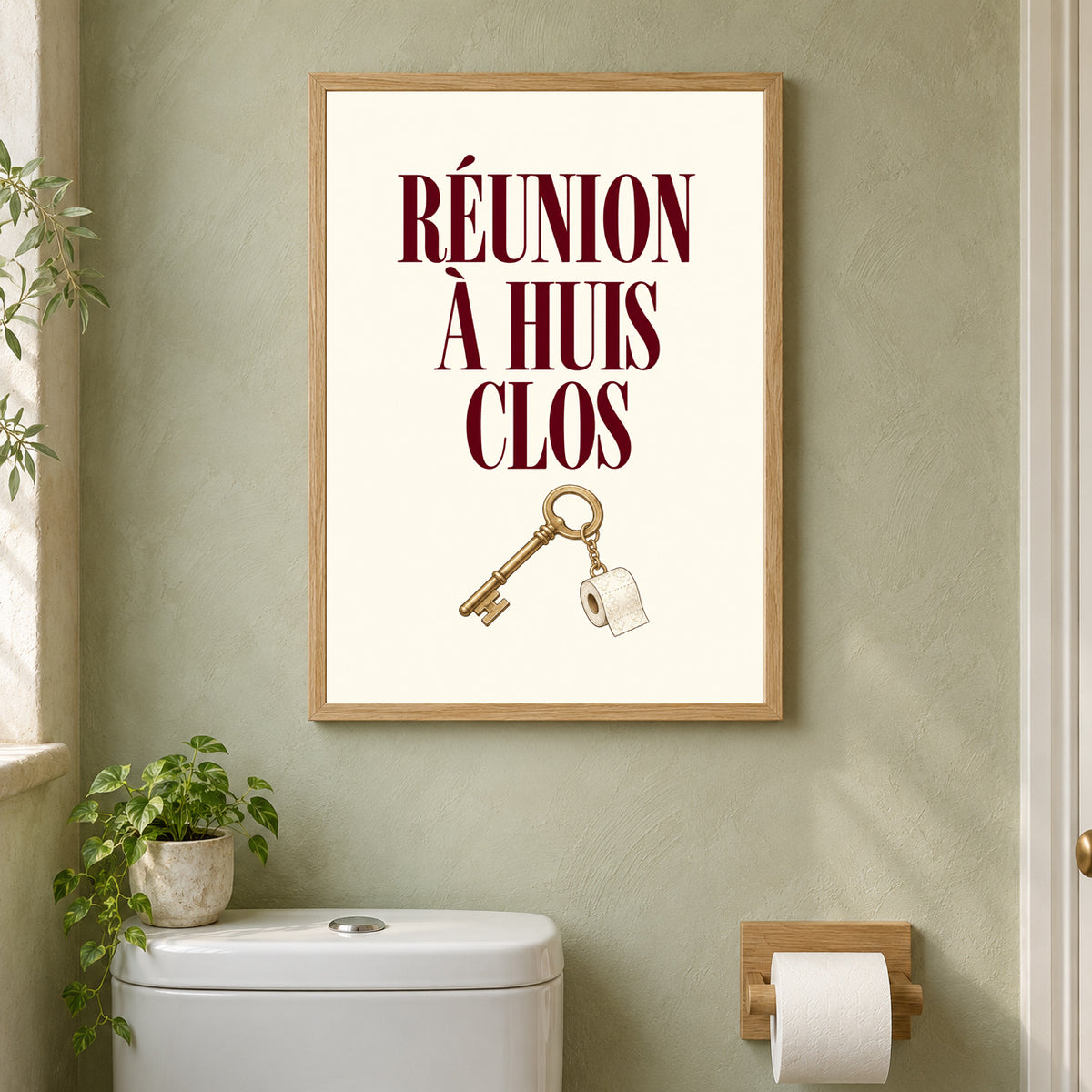 Affiche WC humour – Réunion à huis clos — mise en situation