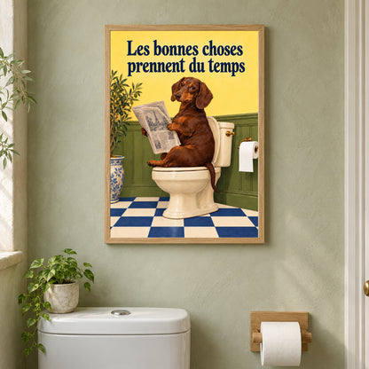 Affiche WC teckel corrige – mise en situation dans les toilettes