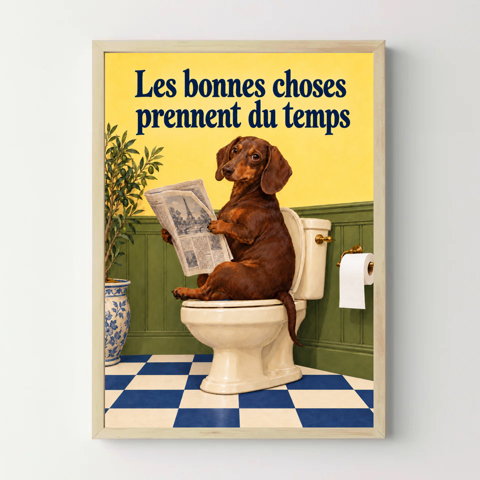 Affiche WC teckel corrige – bois