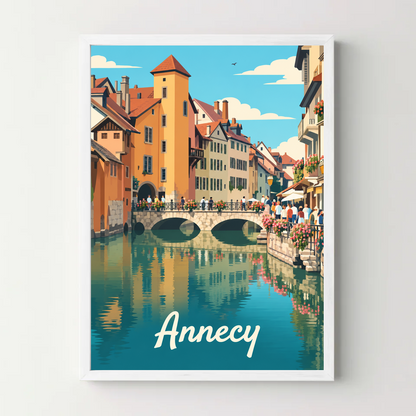 Affiche ville - Annecy, les canaux du Thiou – cadre blanc
