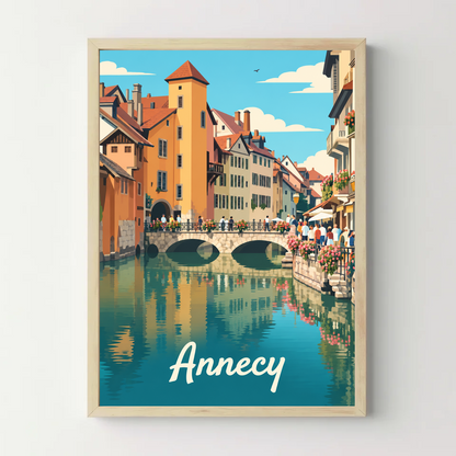 Affiche ville - Annecy, les canaux du Thiou – cadre bois