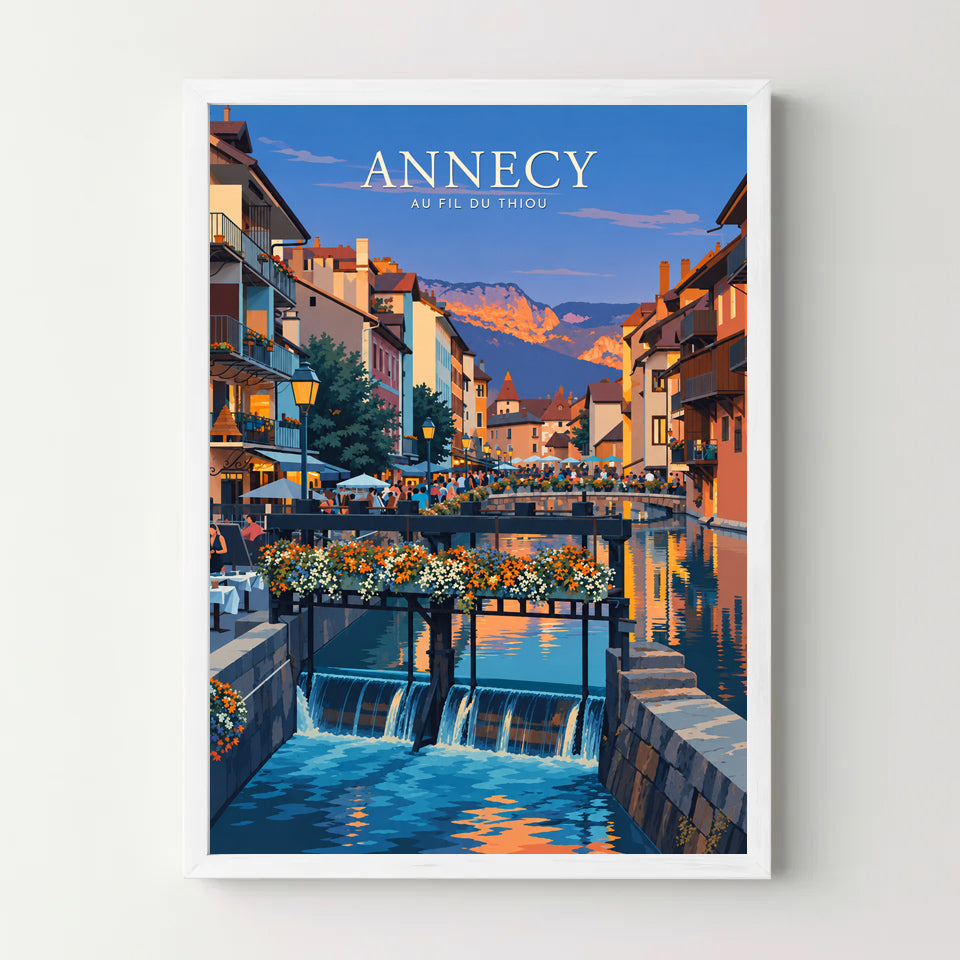 Affiche Annecy – Au fil du Thiou — cadre blanc