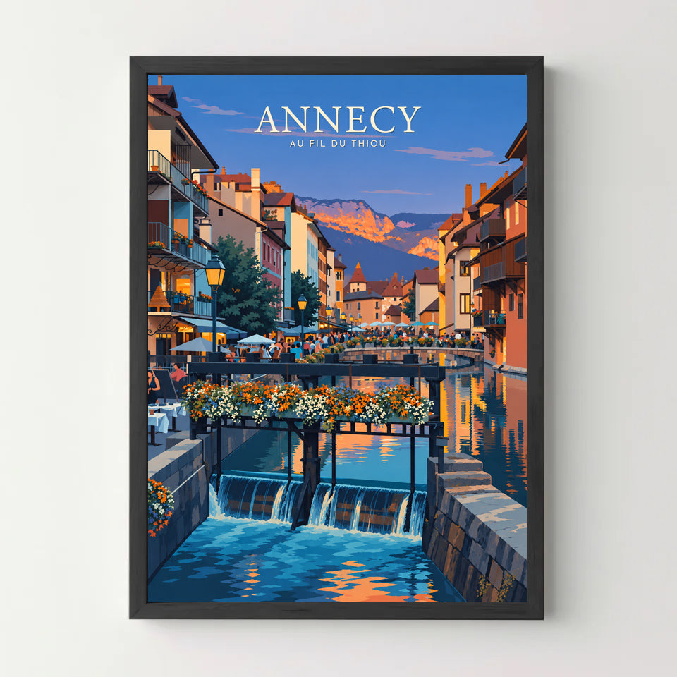 Affiche Annecy – Au fil du Thiou — cadre noir