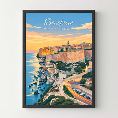 Affiche Bonifacio – Les falaises de Corse — cadre noir