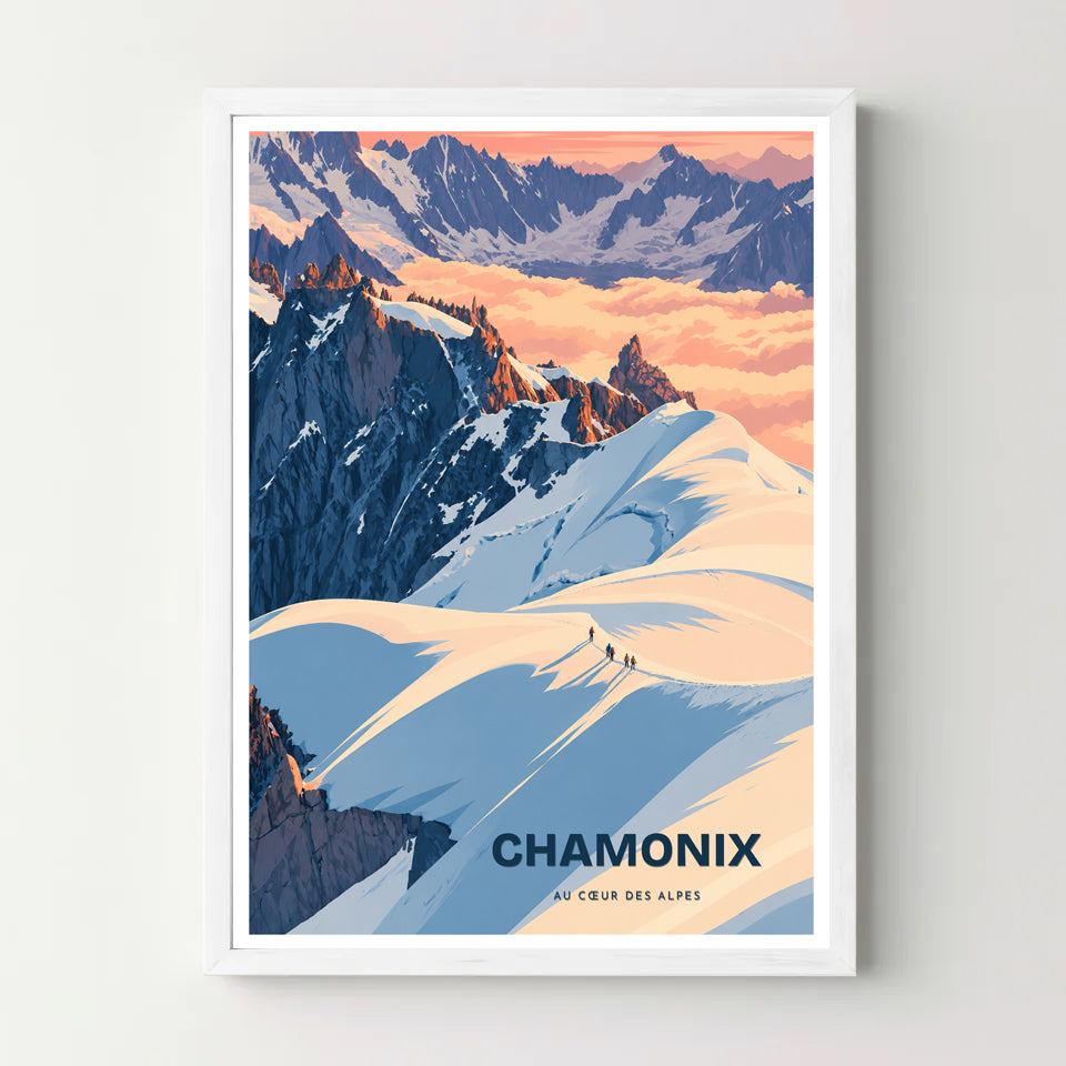 Affiche Chamonix – Au cœur des Alpes — cadre blanc