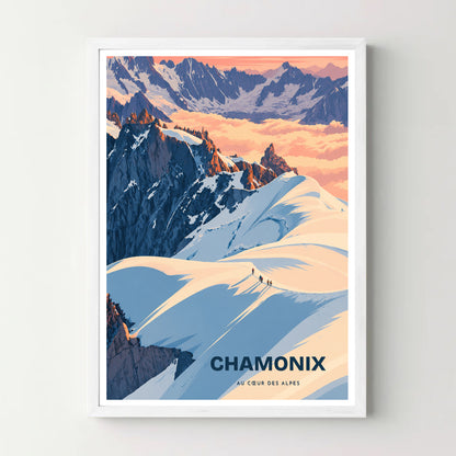 Affiche Chamonix – Au cœur des Alpes — cadre blanc