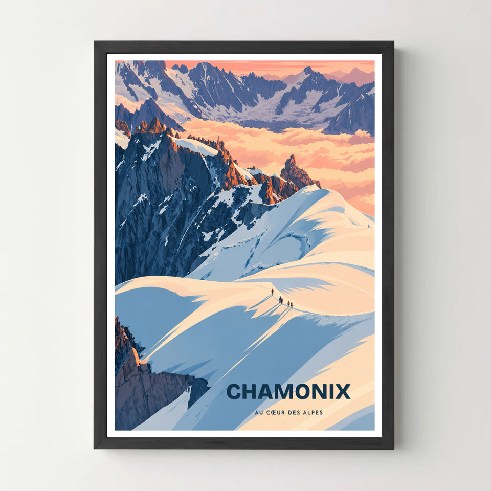 Affiche Chamonix – Au cœur des Alpes — cadre noir