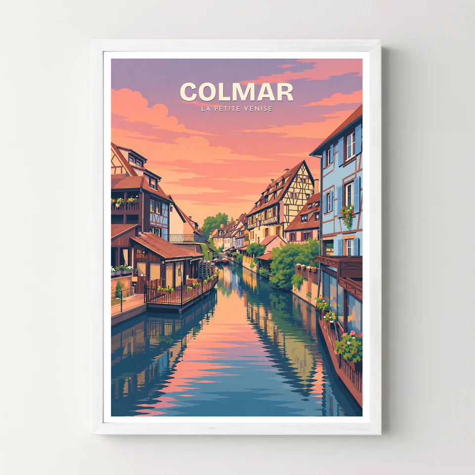 Affiche Colmar – La Petite Venise au couchant — cadre blanc