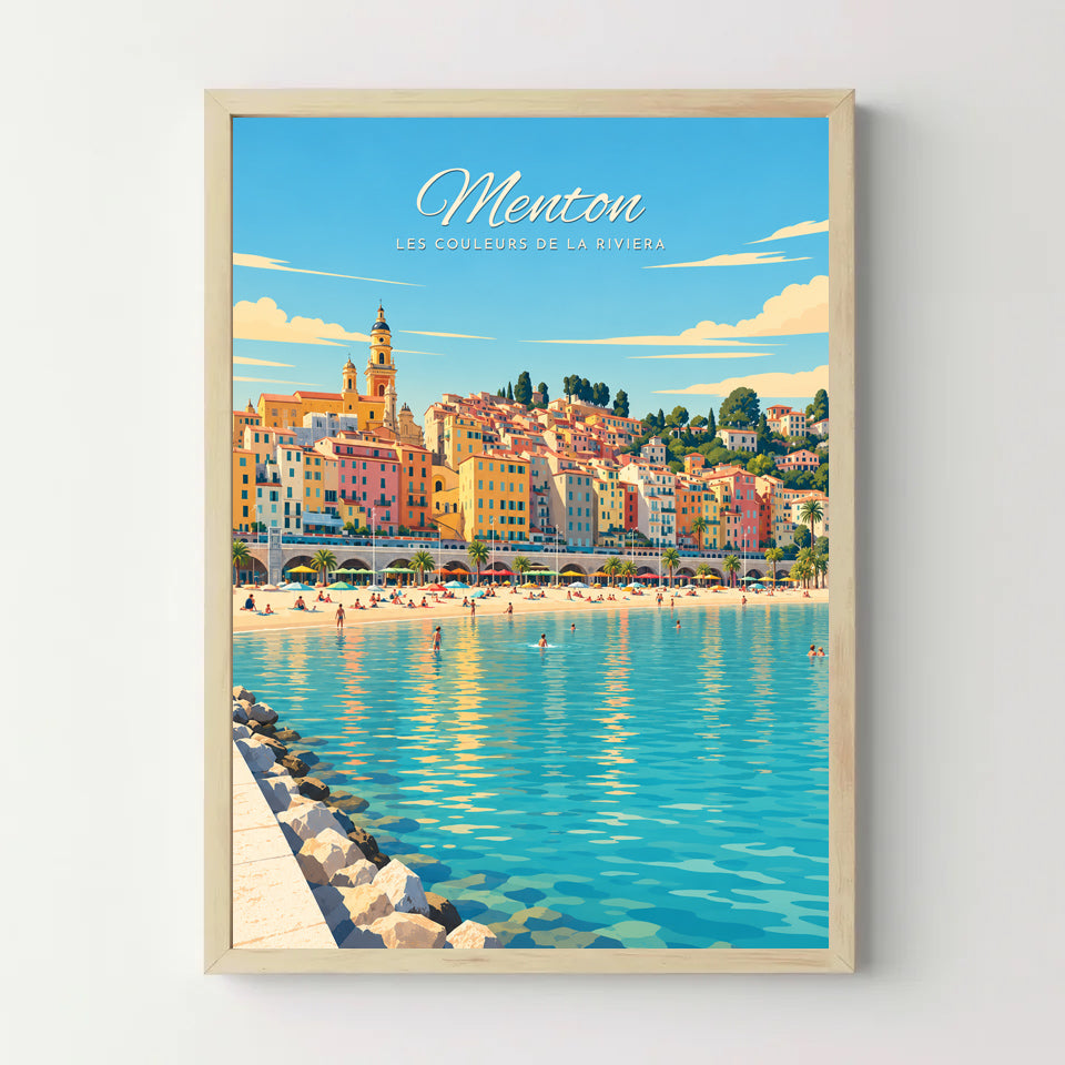 Affiche Menton – Les couleurs de la Riviera — cadre bois