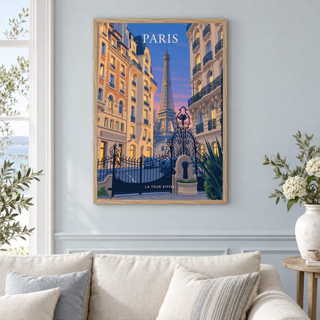 Affiche Paris – La tour Eiffel au crépuscule — mise en situation