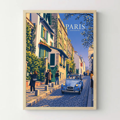 Affiche Paris Montmartre – Balade en 2CV — cadre bois