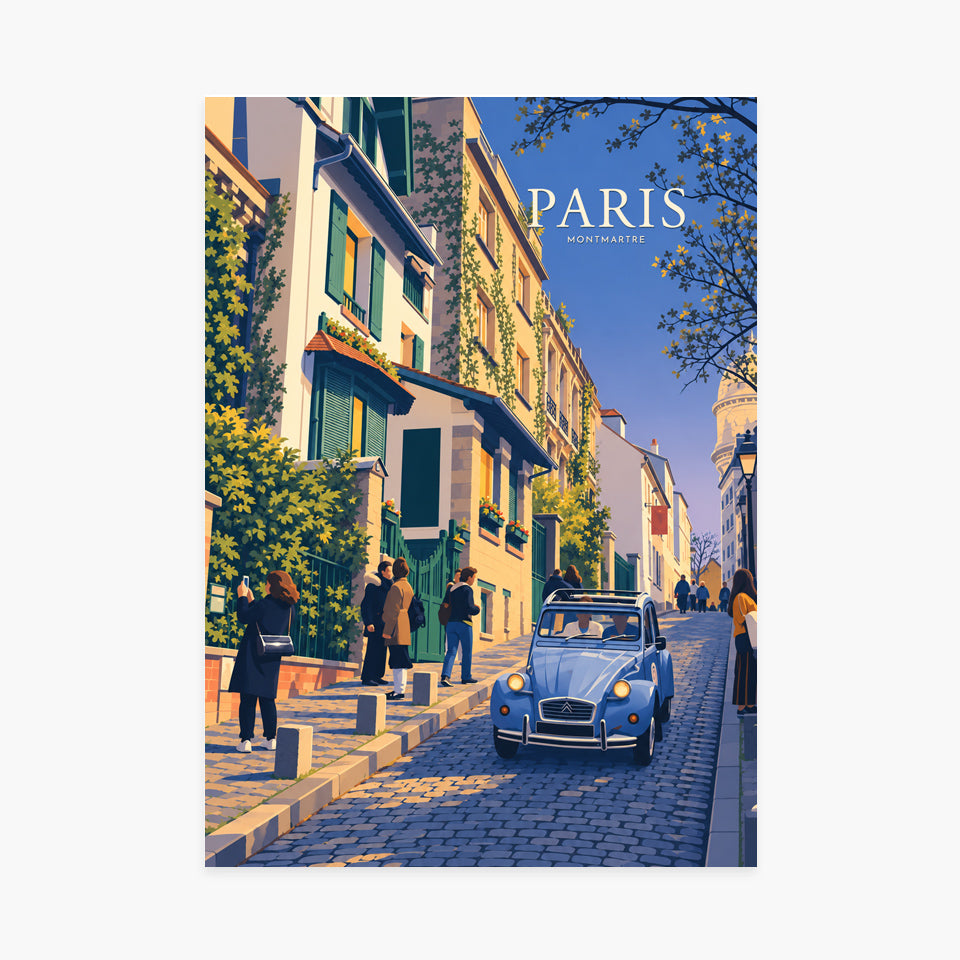 Affiche Paris Montmartre – Balade en 2CV — sans cadre