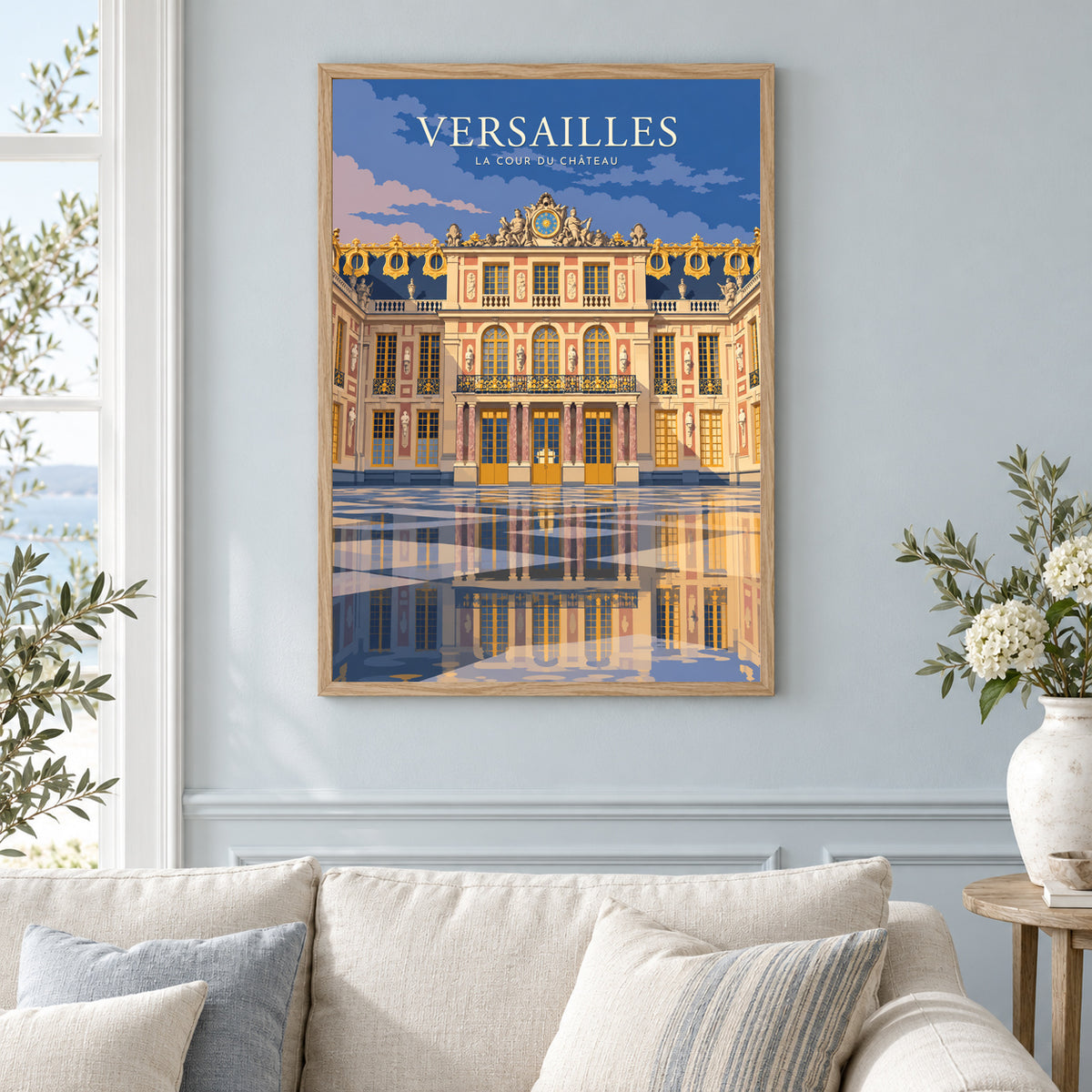 Affiche Versailles – La cour du château au crépuscule — mise en situation