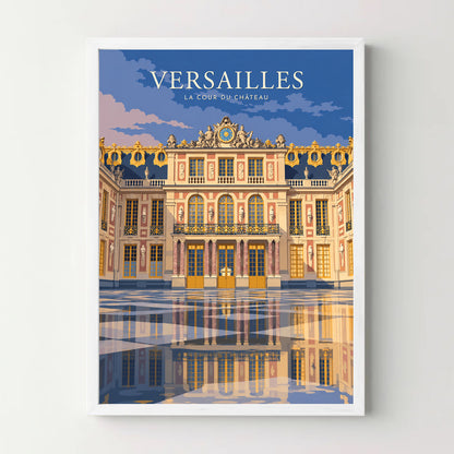 Affiche Versailles – La cour du château au crépuscule — cadre blanc