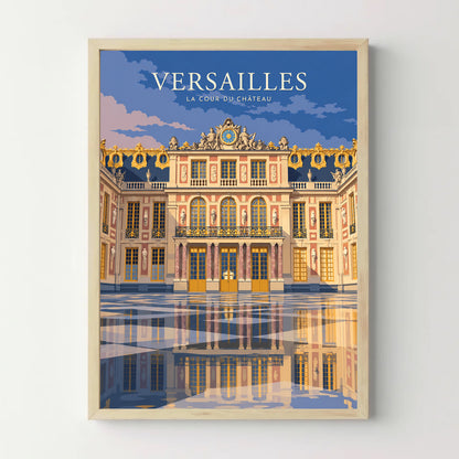 Affiche Versailles – La cour du château au crépuscule — cadre bois