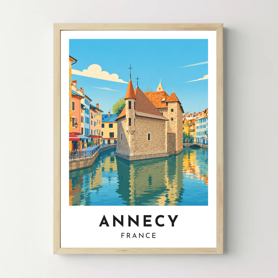 Affiche Annecy – Le Palais de l’Île et le Thiou – cadre bois