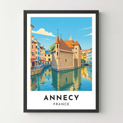 Affiche Annecy – Le Palais de l’Île et le Thiou – cadre noir
