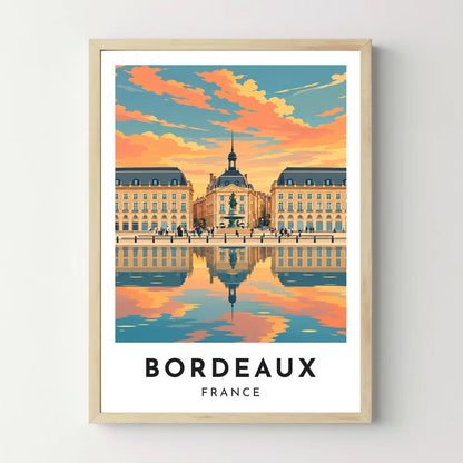 Affiche Bordeaux – Place de la Bourse au soleil couchant – cadre bois