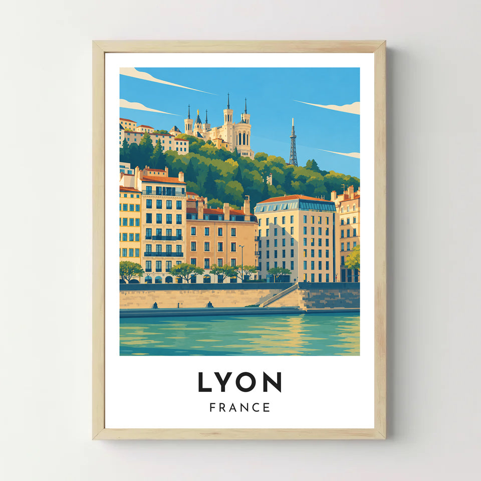 Affiche Lyon – Fourvière et les quais de Saône – cadre bois