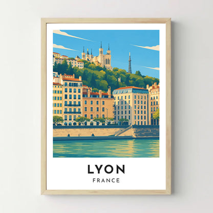 Affiche Lyon – Fourvière et les quais de Saône – cadre bois
