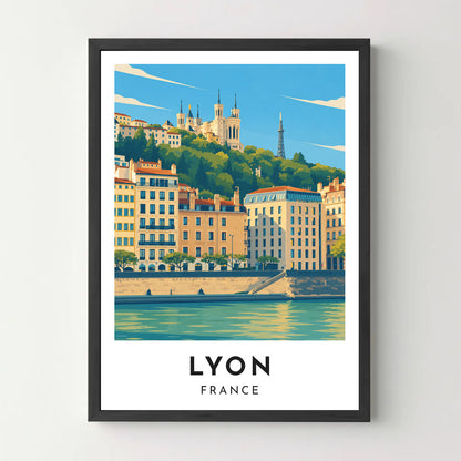 Affiche Lyon – Fourvière et les quais de Saône – cadre noir