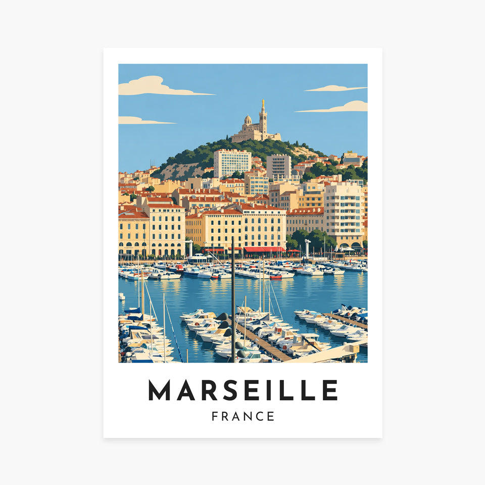 Affiche Marseille – Le Vieux-Port et la Bonne Mère – sans cadre