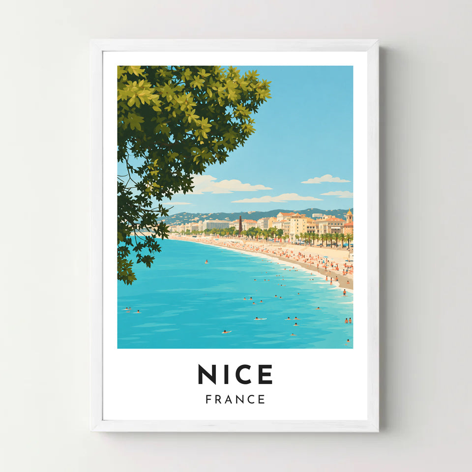 Affiche Nice – La baie des Anges – cadre blanc