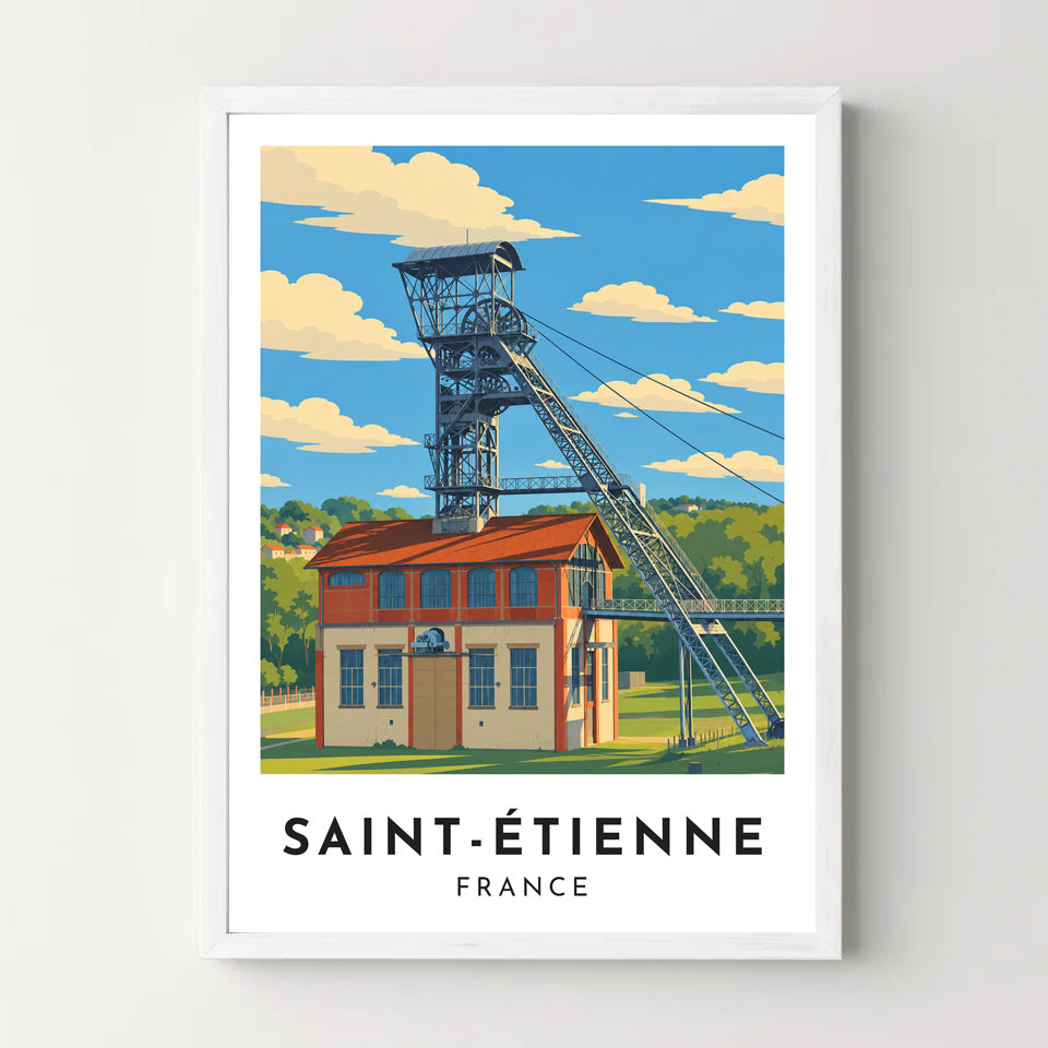 Affiche Saint-Étienne – Le Puits Couriot – cadre blanc