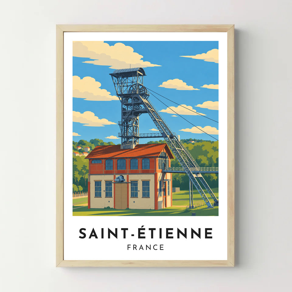Affiche Saint-Étienne – Le Puits Couriot – cadre bois