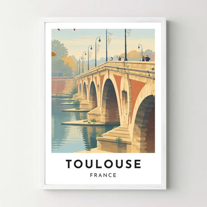 Affiche Toulouse – Le Pont-Neuf sur la Garonne – cadre blanc