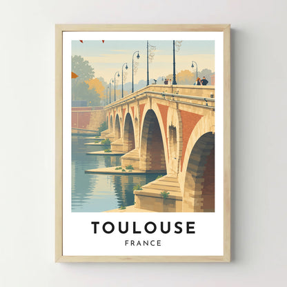 Affiche Toulouse – Le Pont-Neuf sur la Garonne – cadre bois