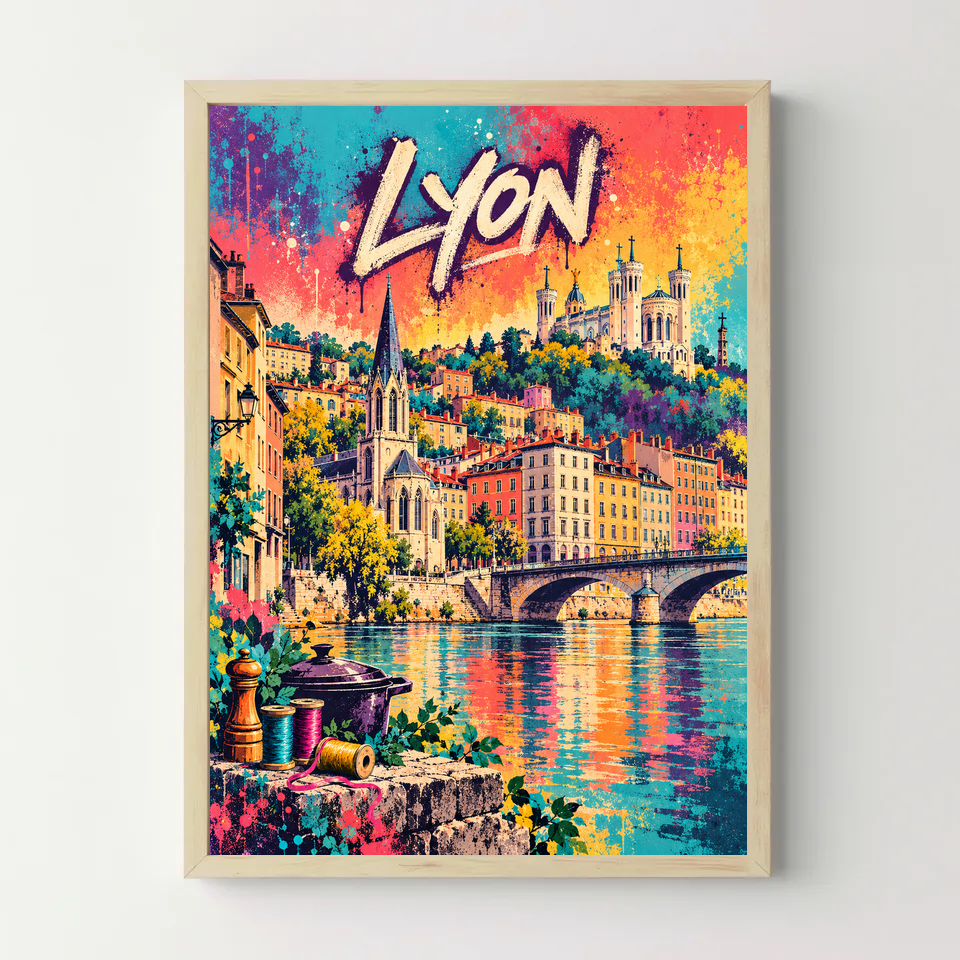 Affiche Lyon – Vieux Lyon en street art — cadre bois