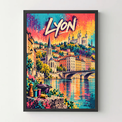 Affiche Lyon – Vieux Lyon en street art — cadre noir