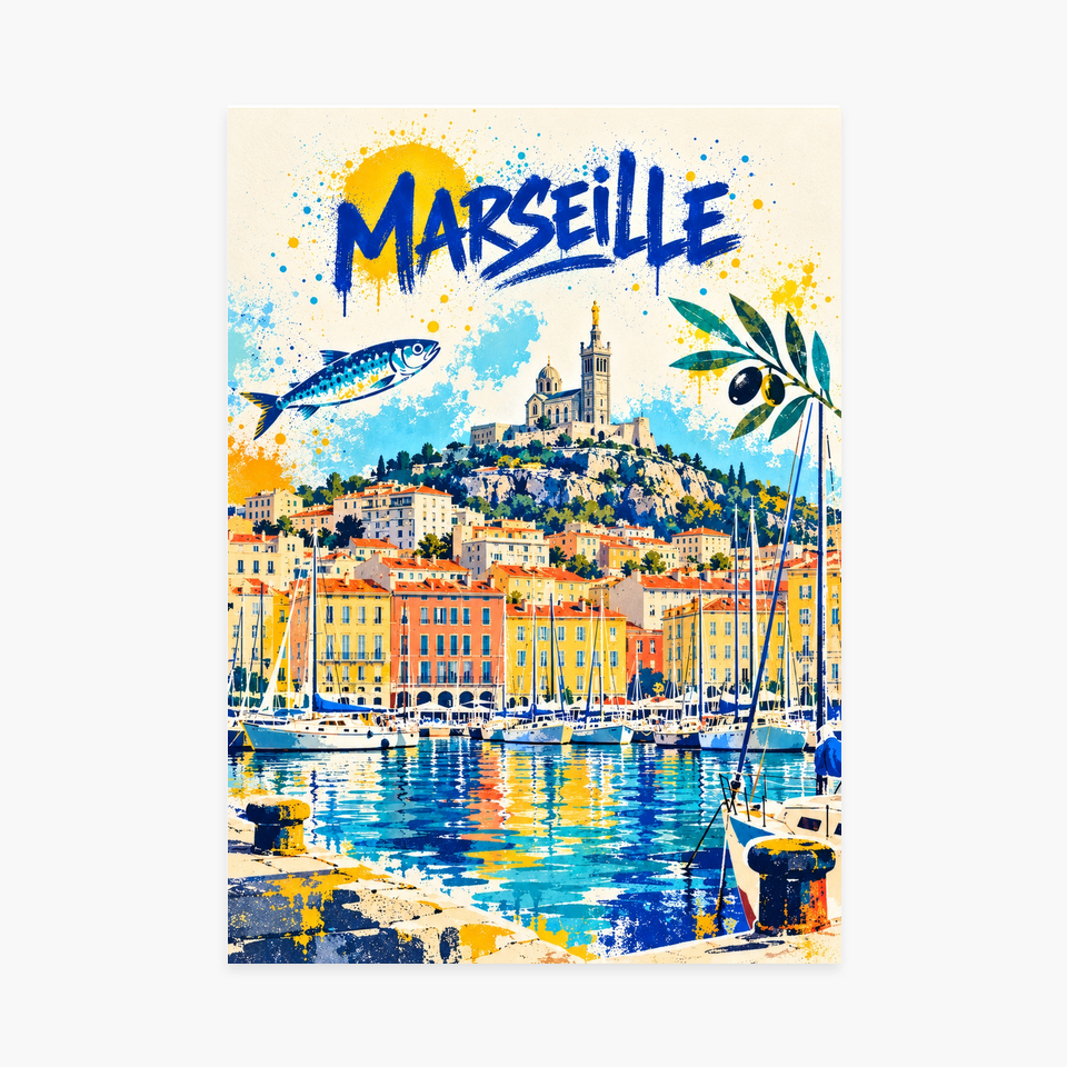 Affiche Marseille – Vieux-Port en street art — sans cadre