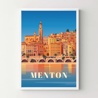 Affiche Menton – cadre blanc
