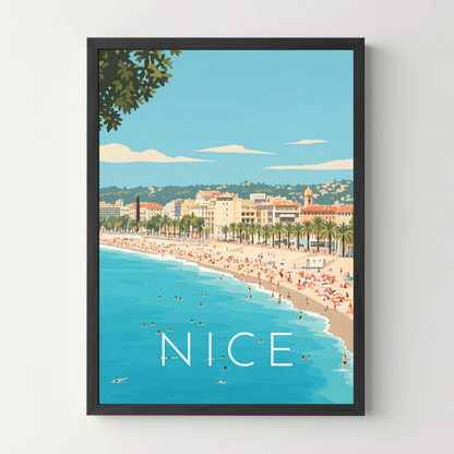 Affiche ville - Nice, la baie des Anges – cadre noir