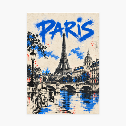 Affiche Paris – Tour Eiffel en street art bleu — sans cadre