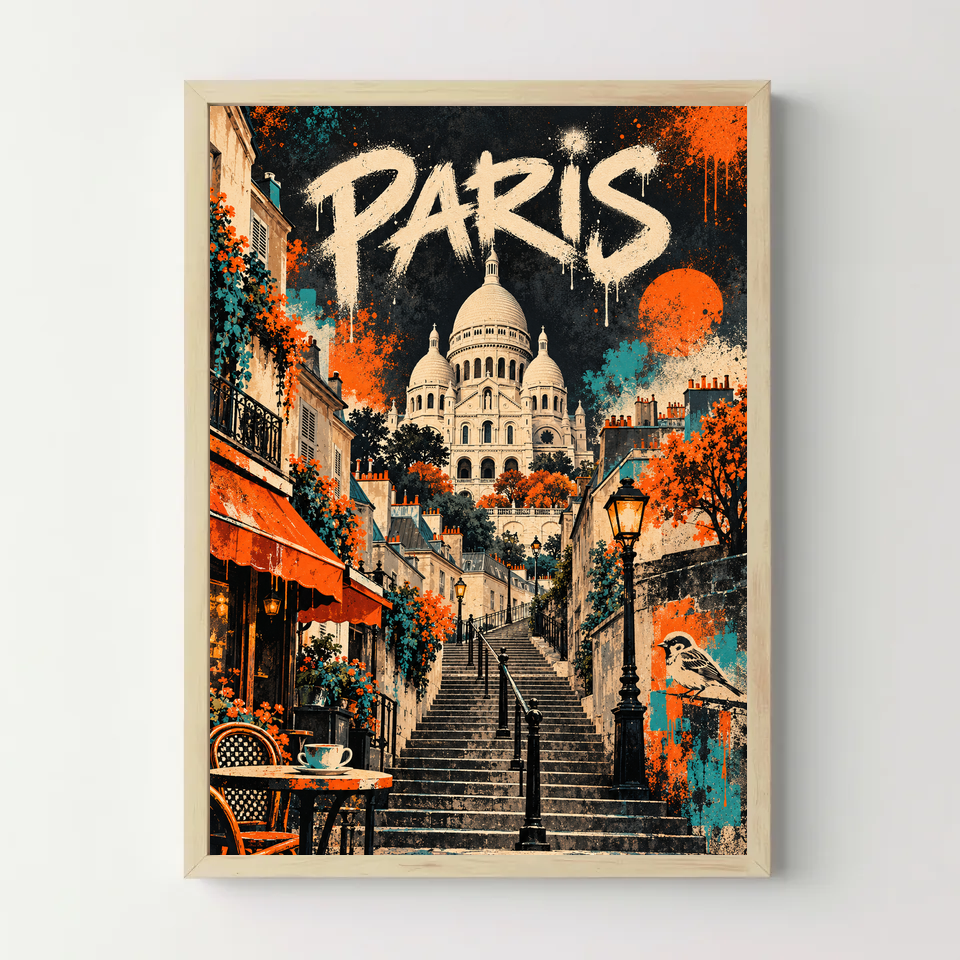 Affiche Paris – Montmartre en street art — cadre bois