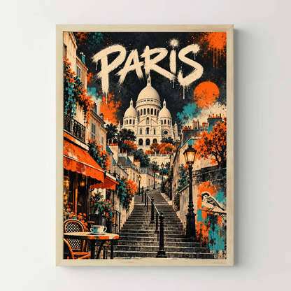 Affiche Paris – Montmartre en street art — cadre bois