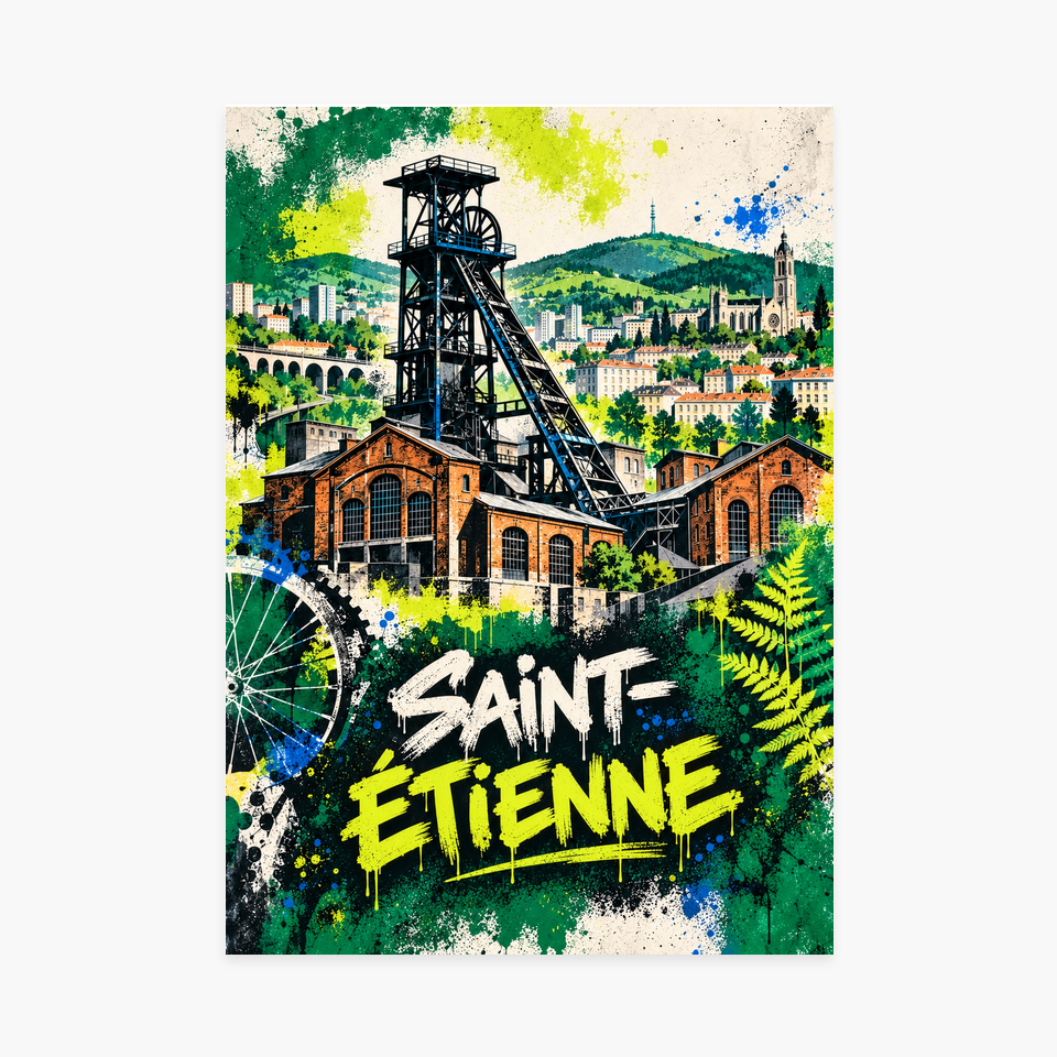 Affiche Saint-Étienne – Esprit industriel en street art — sans cadre