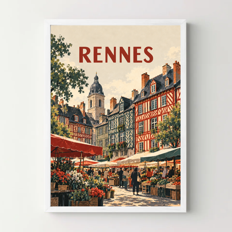 Affiche Rennes – Maisons à colombages — cadre blanc