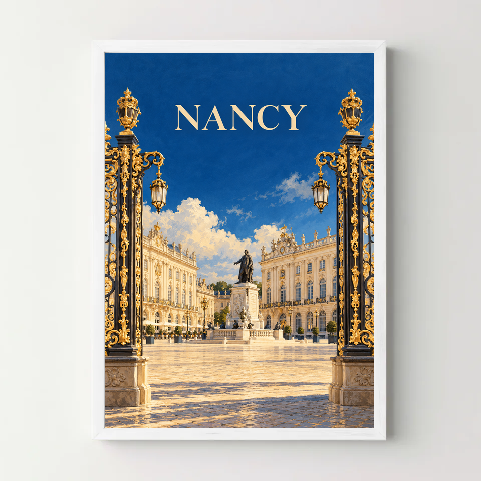 Affiche Nancy – Place Stanislas — cadre blanc
